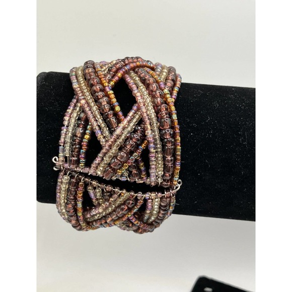 Purple Colorful Beaded Open Cuff Braided Bracelet! - Picture 4 of 7